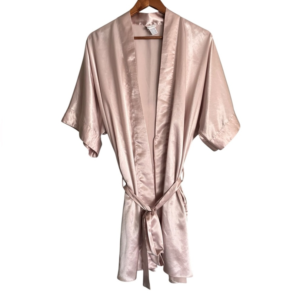 Vintage Laura Adams Tan Short Sleeve Satin Robe Size OS